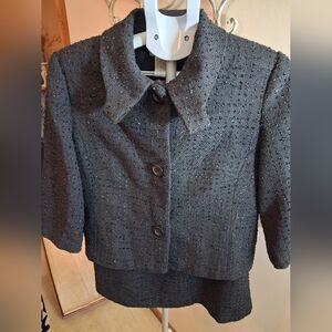 Vintage Spiegel Black Tweed Shimmer Suit Blazer Skirt
